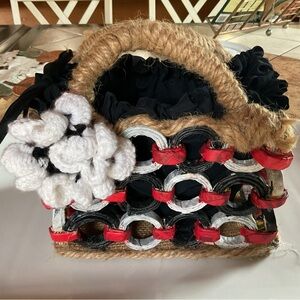 Handcrafted Woven - Black, Red, White Bag